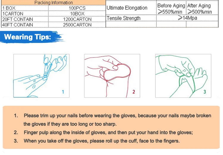 Colored disposable powder free nitrile gloves