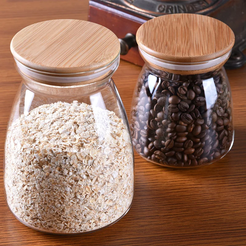 OEM / ODM Unique Customized Hand Blown Borosilicate Glass Food Jars With Bamboo Lid 700ml 1100ml