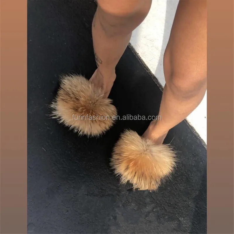 faux fox fur slides