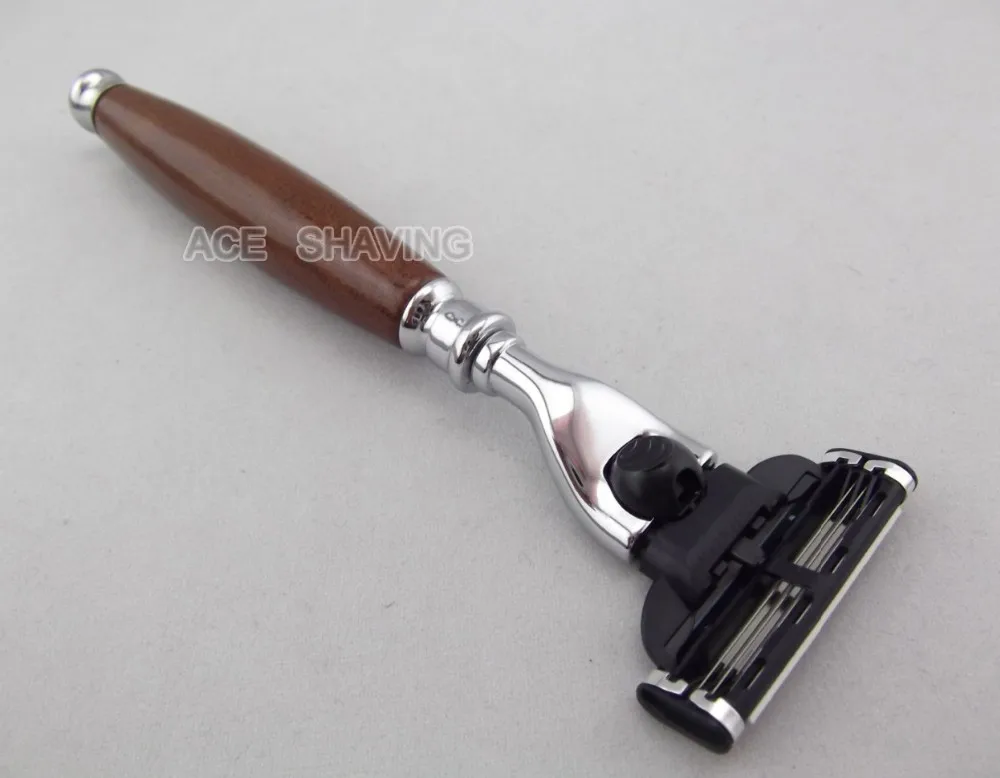 Composite Wood Handle Triple Blade Shaving Razor