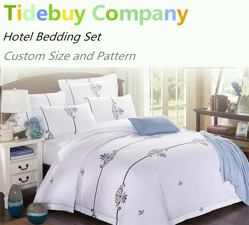 Luxury Cotton 300tc Hotel Home Goods White Custom Logo Bedding Set