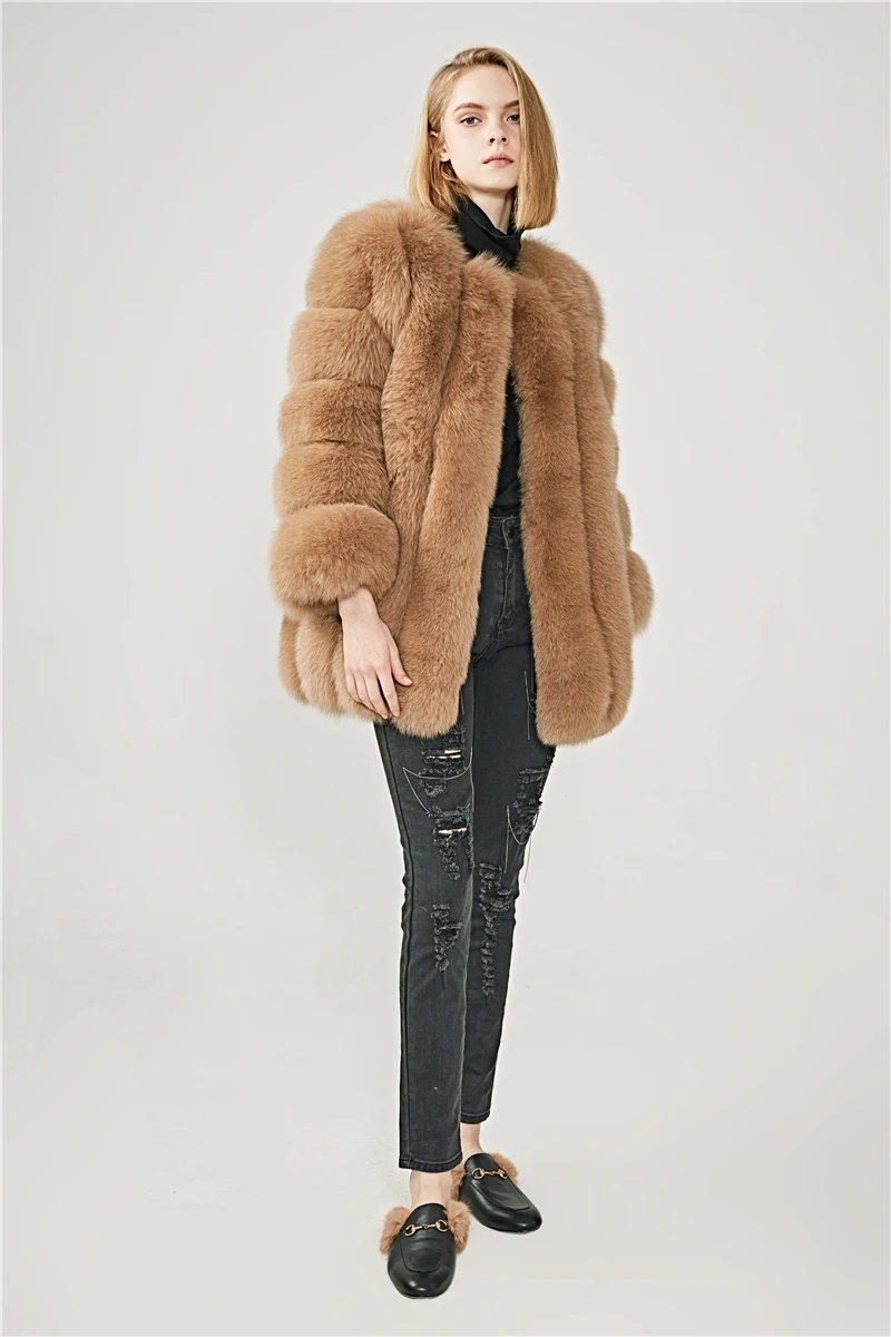2019 时尚天然狐狸毛皮大衣全毛皮厚保暖冬季夹克批发定制女孩俄罗斯
