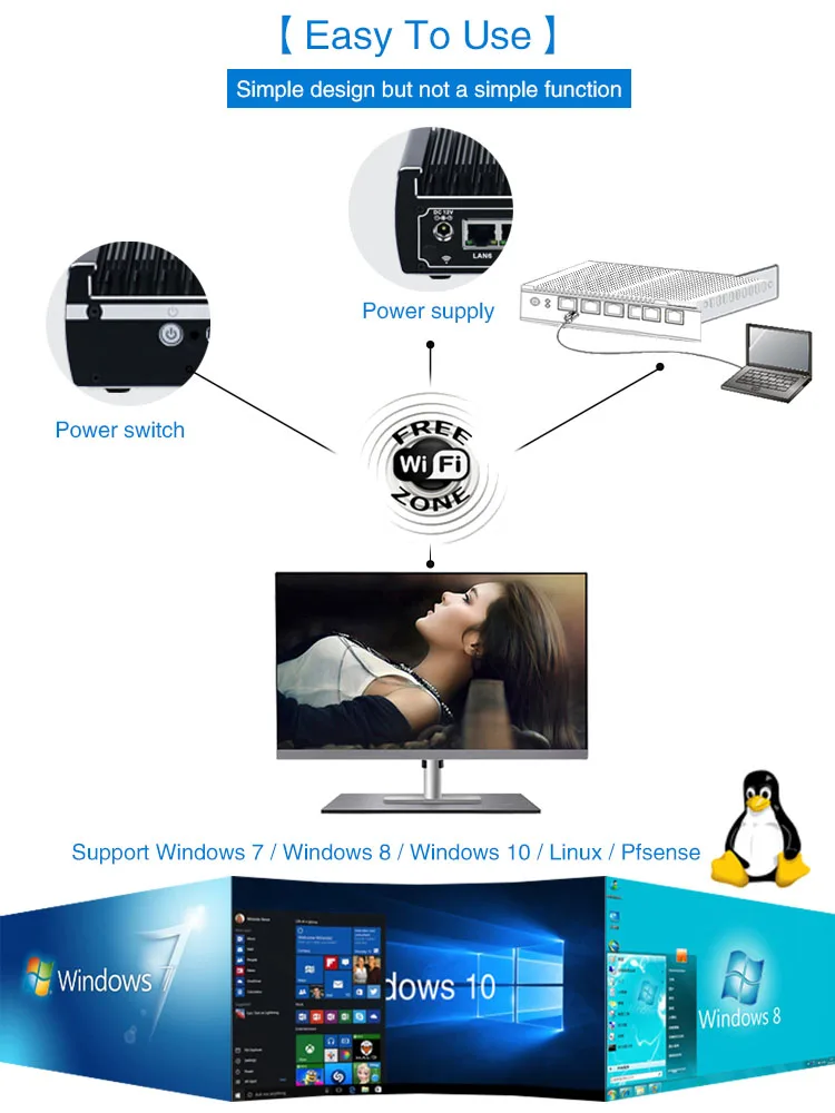 Yanling 6 Gigabit NIC Mini PC Intel Kaby Lake i3 7100u Dual core AES-NI PFSense Sophos Firewall Router