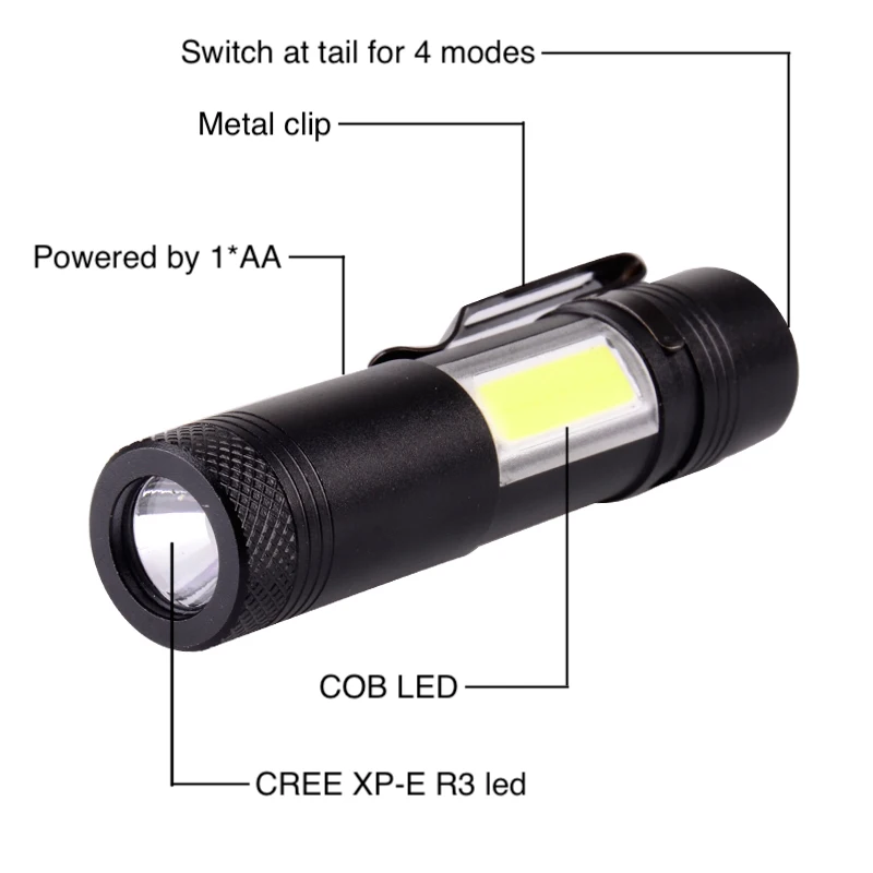 Wholesale Amazon High Power COB LED Portable AA 1.5V Super Bright Aluminum Alloy Mini Torch led Flashlight