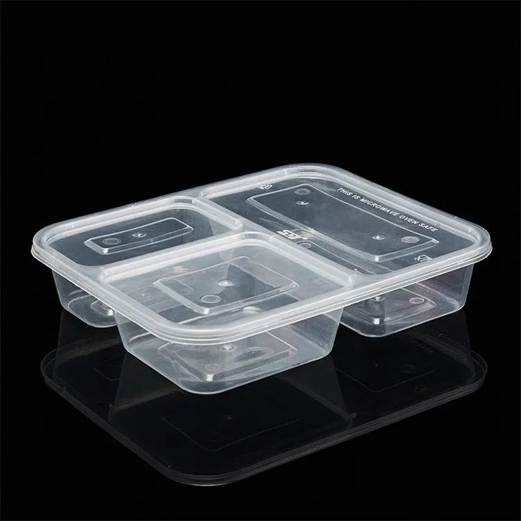 Disposable Plastic Rectangular 3 Compartment Food Container With Flat ...