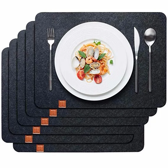 Grey Felt Placemats Set Of 6 Absorbent Table Mats Non Slip Washable