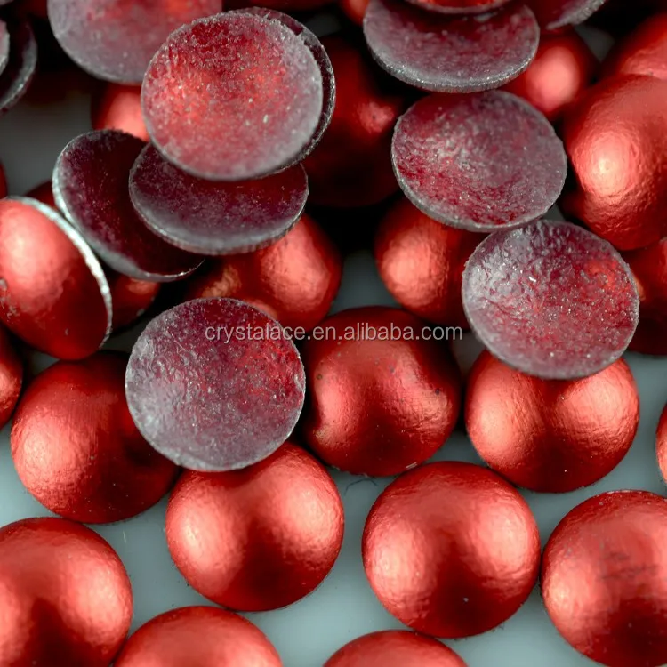Lead free Frosted , Matte Red round pearls, Hot fix aluminum half round pearls for shoes