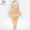 Factory direct sell 30inch real human hair deep wave shedding free blonde wig