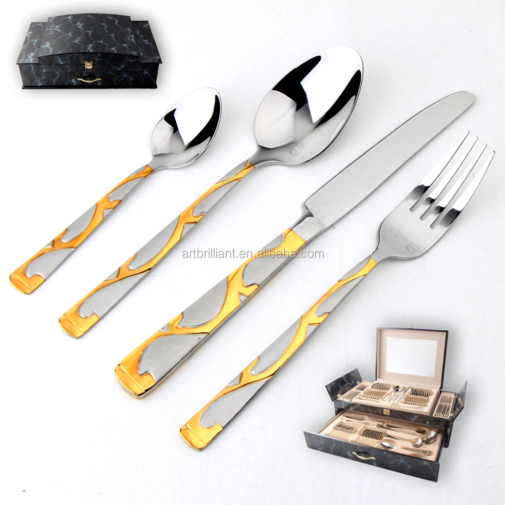 Stainless Steel Golden Cutlery 36pcs Set Bulk Gold Flatware For 12 Person With Gift Box Packing