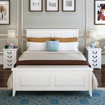 Queen Bed Frame Double Bed High Back Headboards Solid Wood Panel