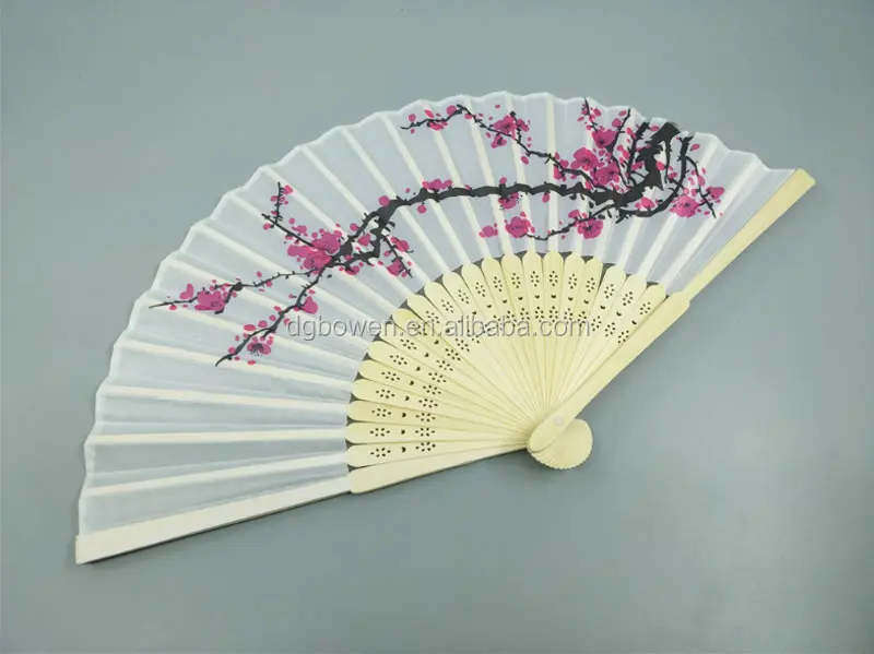 Chinese Folding Hand Fan Japanese Cherry Blossom Design Silk Costume Party RASK 