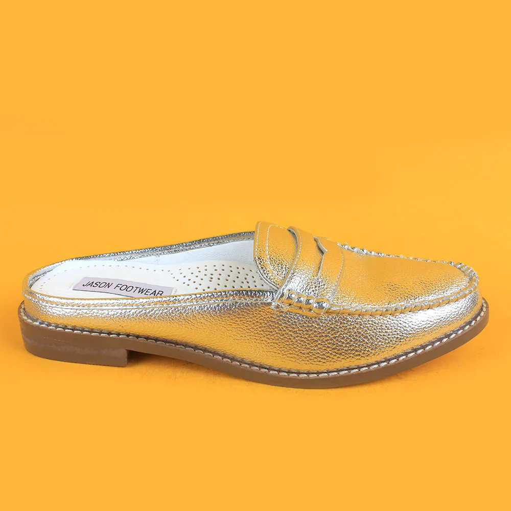 silver mule flats
