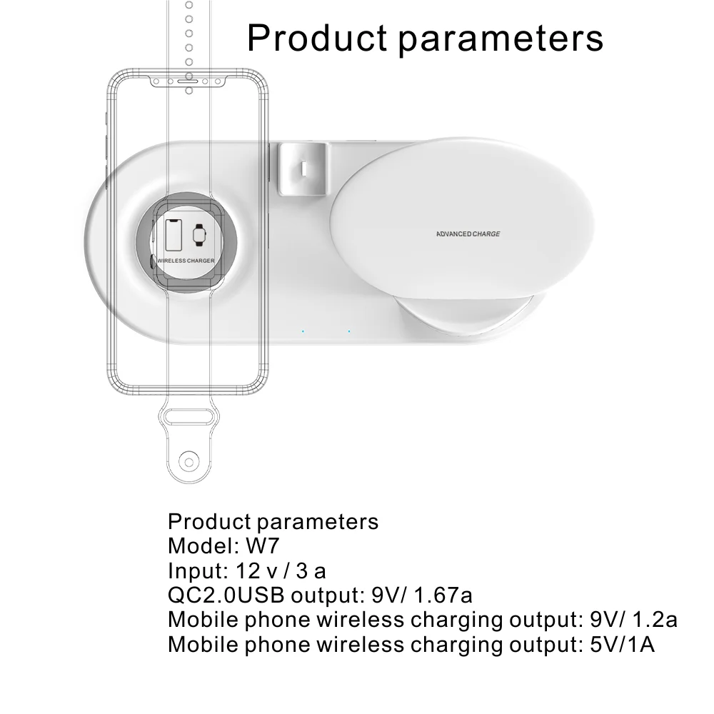 2019 New design 5 in 1 multi-function wireless charging station W7 Charging Station Dock