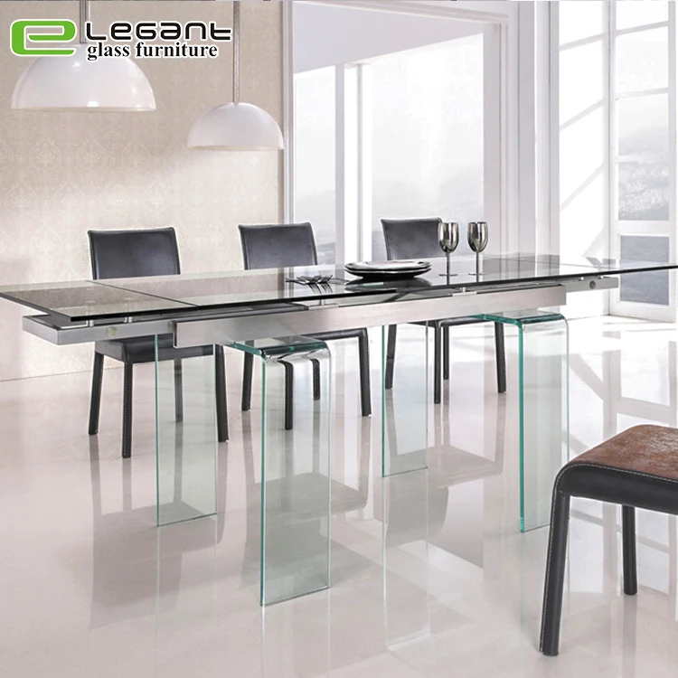 Restaurant furniture hot-bending extendable glass dining table
