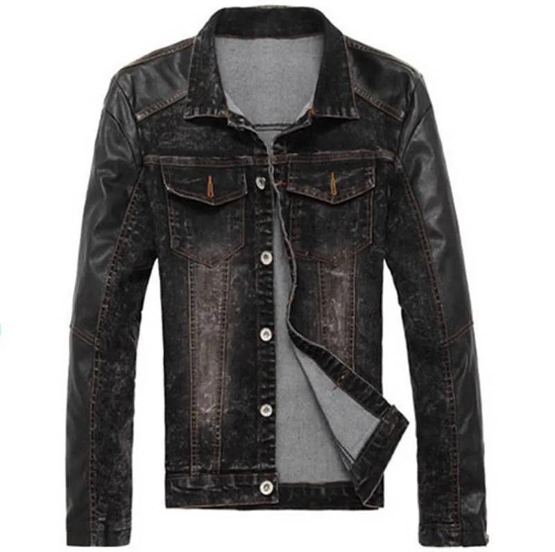 High Quality Men Leather Sleeves Denim Jacket Buy Denim Jacket,Men