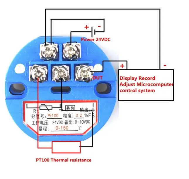 PT100 Temperature Sensor Transmitter 24V DC 0-10V 0℃ to 200℃ 