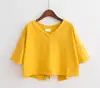 Fashion Design Elegant Slim Fit Yoga Dance Open Back V Collar Women Midriff Plain T-shirt