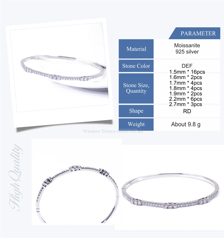 Tianyu Gems Customize bracelet 925 Silver Material Moissanite Diamond studded Bracelet