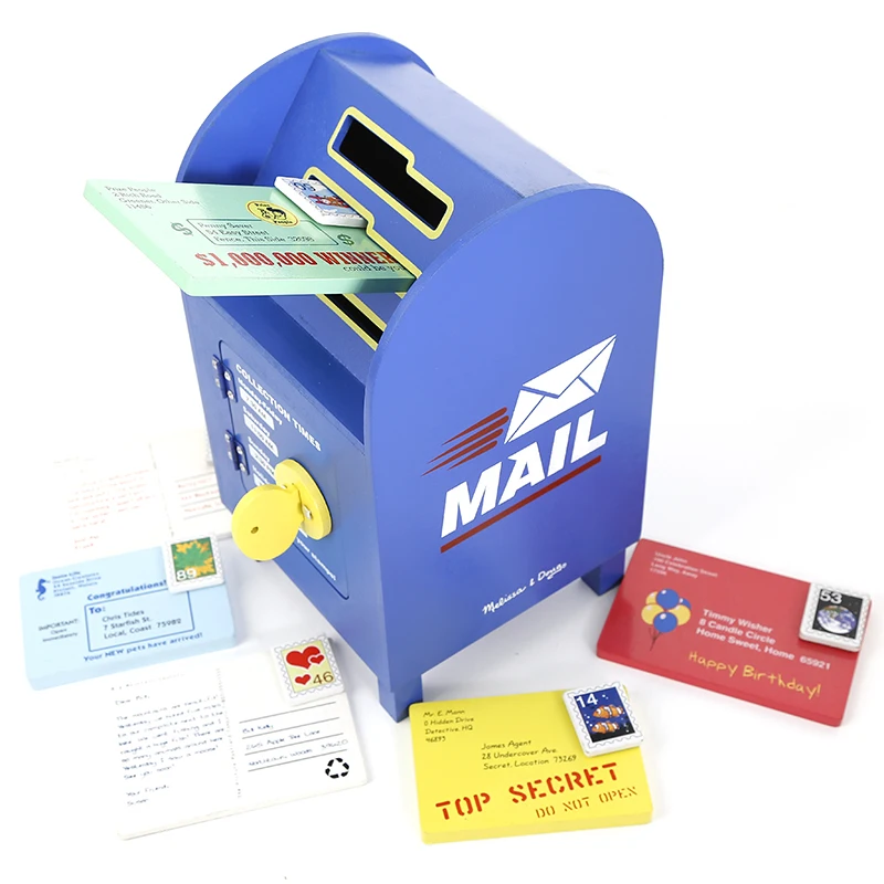 Wholesale funny baby wooden mailbox toy box best design wooden envelope mailbox  educational toys box for kids