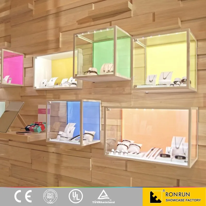 Glass Box Jewelry Display Cabinet With Colorful Led For Shop