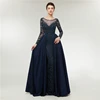 Navy Blue Heavy Beaded Dubai 100% Real Photo 2019 Top Sale Long Sleeve Prom Dresses For Women