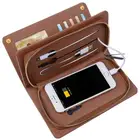 Carteira de couro multifuncional com powerbank carregador sem fio