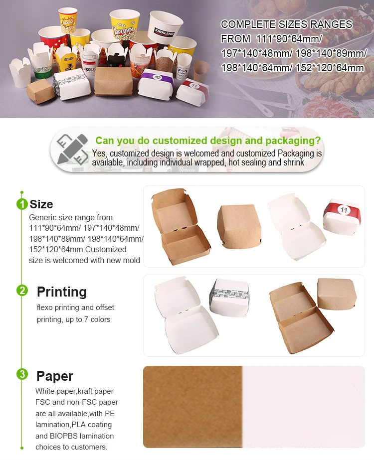 disposable burger paper box, takeaway paper hamburger box