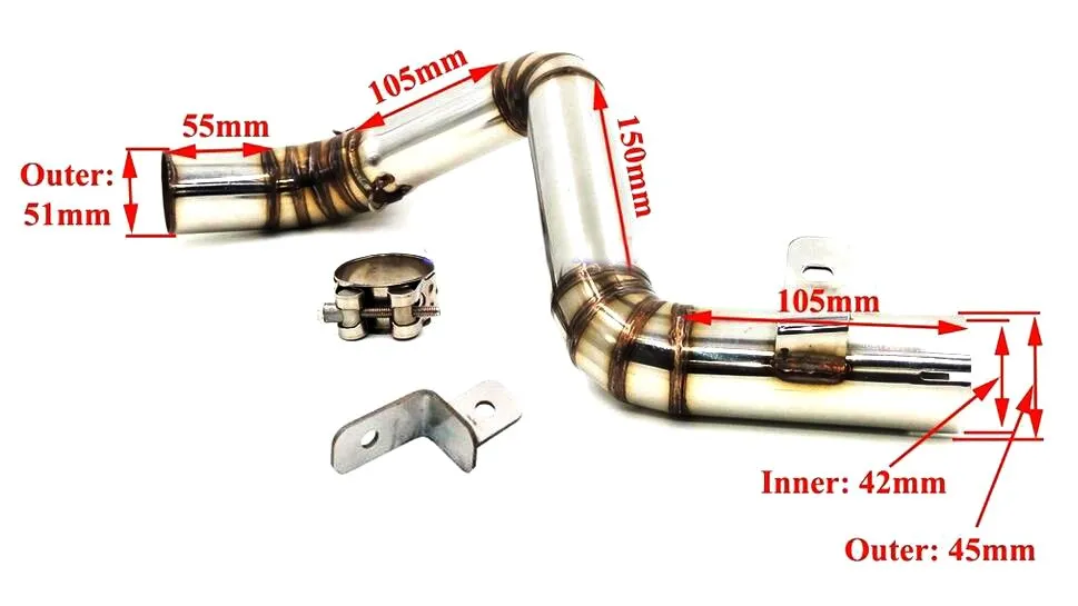 Jpmotor Motorcycle Stainless Steel Exhaust Middle Pipe Link Pipe For