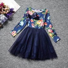 Casual emenda do bebê vestido da menina flor do Vintage para 6 ano de aniversário Chrinstening vestido criança de manga comprida batismo Lot Floral vestido