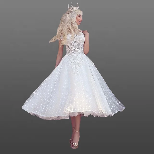 2018 Lace Wedding Dresses Short Ball Gown Skirt Vintage Bridal