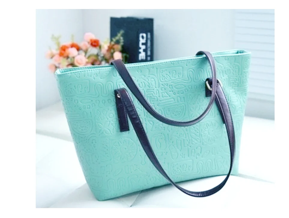 Cheap Women Big Capacity PU Leather Oracle Bone Script Pattern Tote Style One Shoulder Bag/Handbag