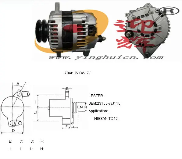 23100wj115 70a/12v Cw 2v Alternator For Nissan Td42 Buy Rebuilt