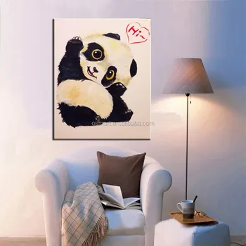 Baby Room Wall Decor Lovely Animal Baby Panda Says Hi Oil Painting On Canvas Buy Panda Oil Painting Baby Room Oil Painting Oil Painting On Canvas