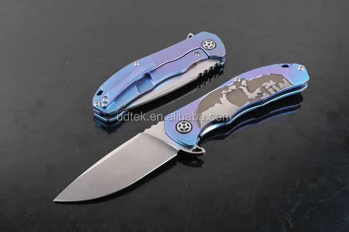 Oem S35vn Blade Material Blue Titanium Handle Folding Knife - Buy ...