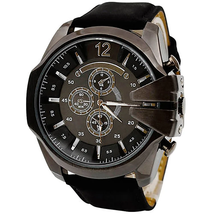 Large Dial Mens Big Face Wrist Watch Black Dial Japanese Quartz ...