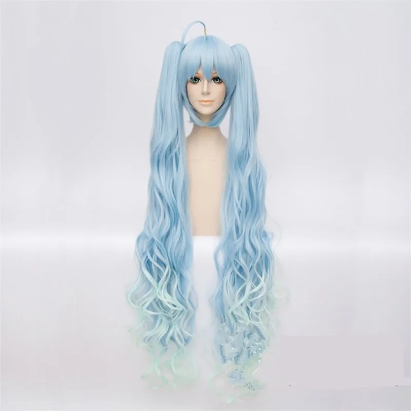 Vocaloid Cosplay Snow Miku Cosplay Wig 100cm Long Wave Light Blue Mixed ...