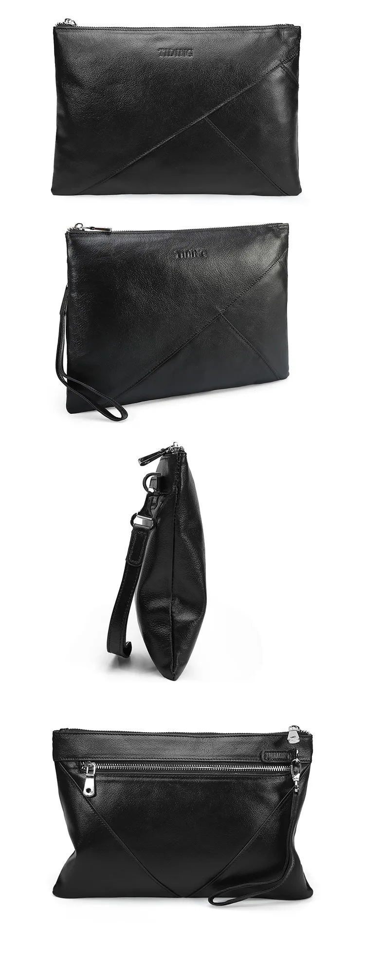 mens black leather clutch bag