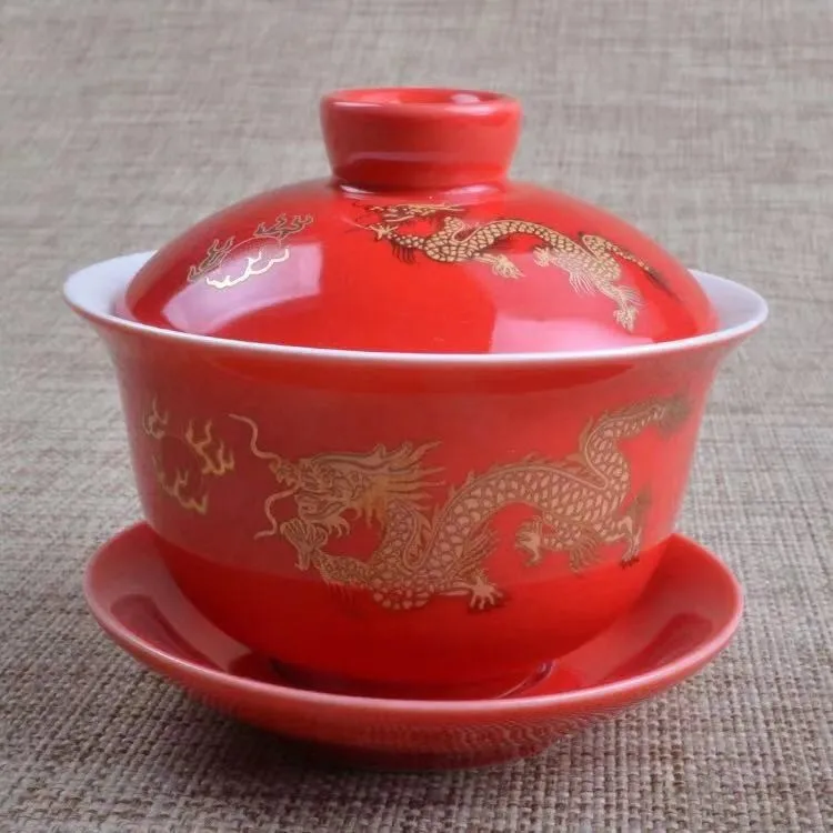 China Traditional Popular Handmade Porcelanic Tea Set Golden Dragon