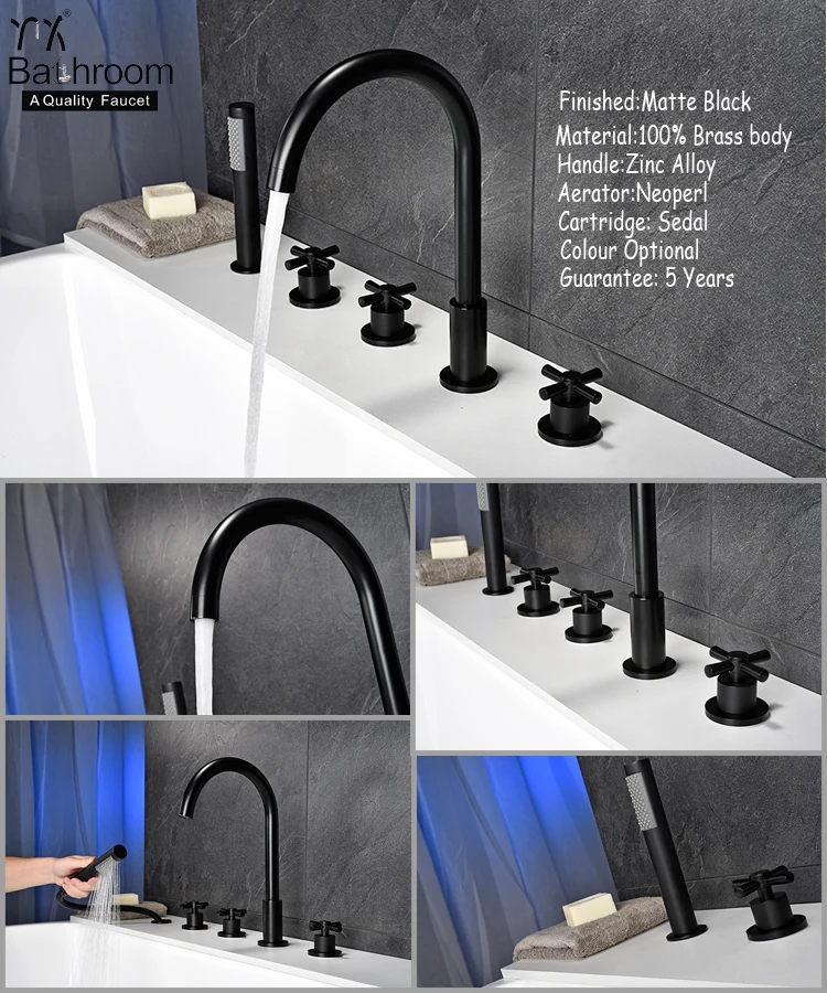 Kaiping faucet matte black 5 hole three handle bathtub filler faucet and shower bathroom taps faucet bathroom tapware