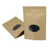 Stand Up Ziplock Kraft Paper Bags Heat Seal Food Storage Bag with Round Clear Window Tee Coffee Bath Salt Packaging