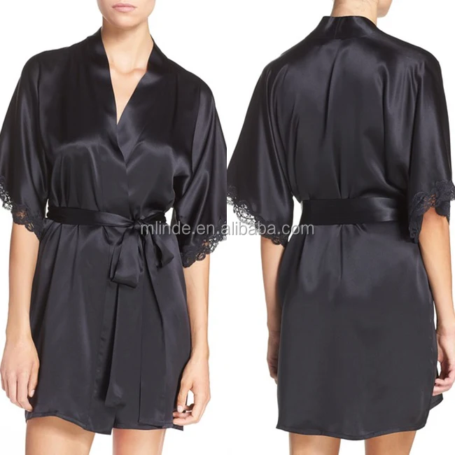 plus size black satin robe