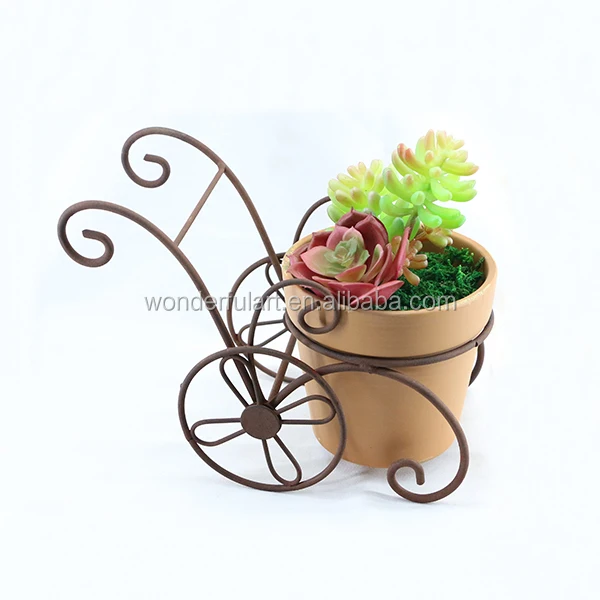 creative garden import clay pots flower pot with assorted modern design metal stand for your indoor or outdoor decoration