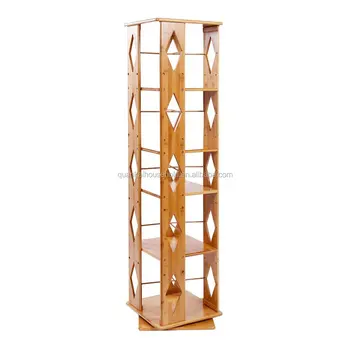 Bamboo 5 Tiers Revolving Bookcase With 5 Adjustable Multipurpose