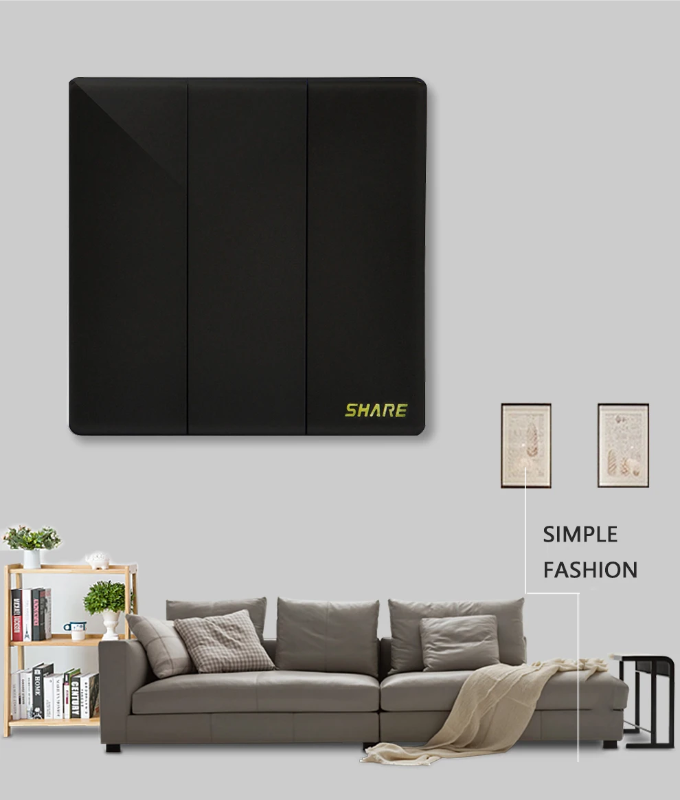 SHARE big button black panel push button 1 gang 1 way electric socket switch on off switch 250V 16A