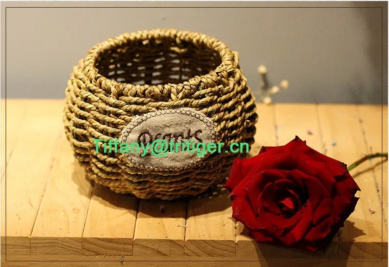 Cesta De Mimbre Decorativa Para Flores,Maceta Tejida Pequeña Con Bolsa