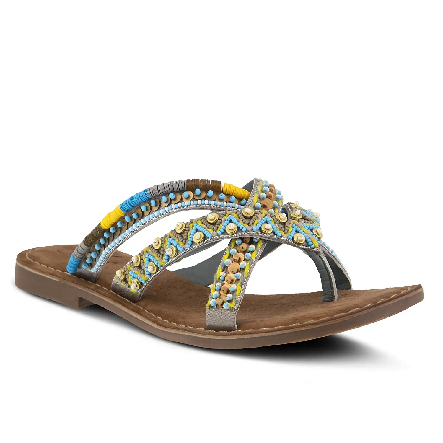 Azura Headress Slide Sandal Suede Uppers Colors Black Multi and Taupe