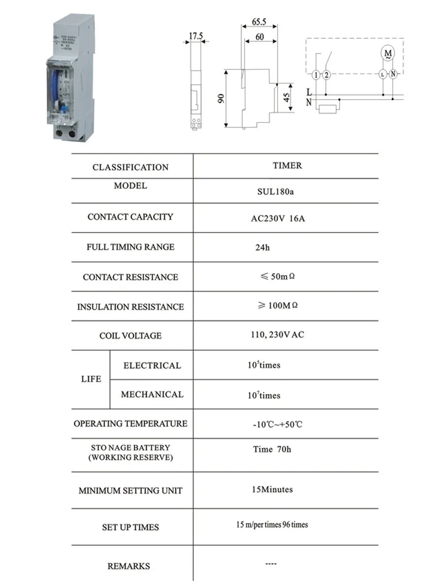 Sul180a 15 Minutes Mechanical Timer 24 Hours Timer Switch Programmable ...