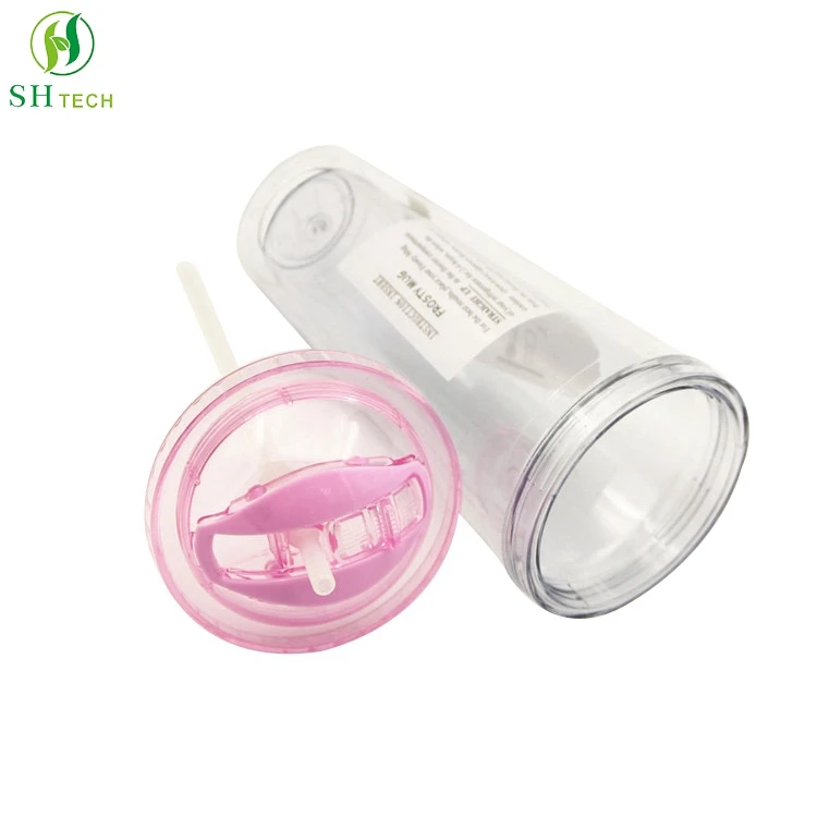 Double wall plastic tumblers with lid and straw 24oz