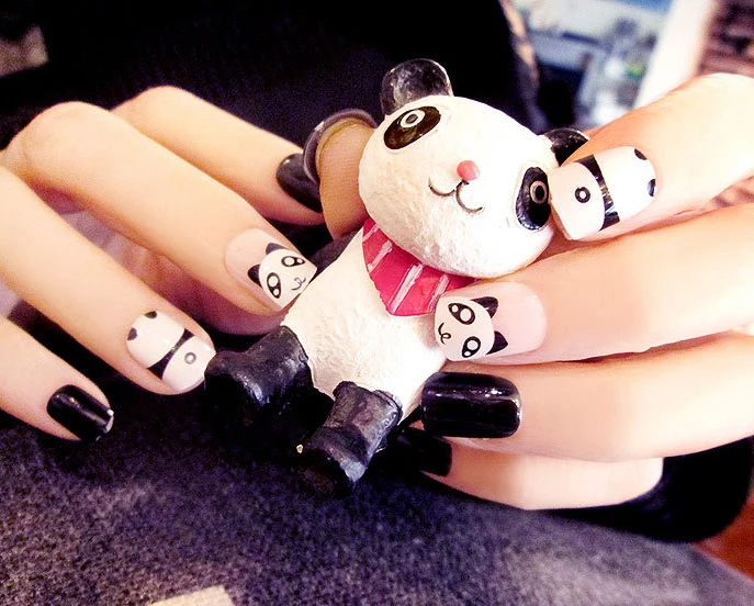 Hot seller false nail short cute panda false nail tips