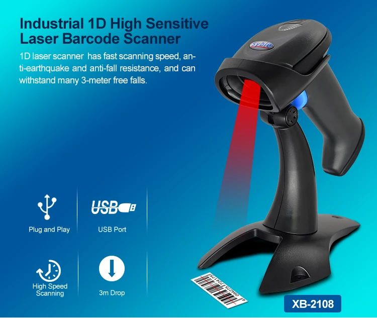 Laser 1D High Sensitive  Kabel Scanner USB Handscanner XB2108 DCSV 